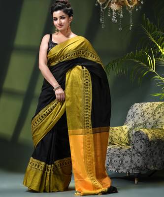 Women's pure cotton silk linen party wear saree diamond handloom design georgette zari cotton saree 4