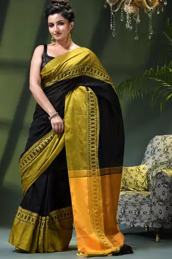 Women's pure cotton silk linen party wear saree diamond handloom design georgette zari cotton saree