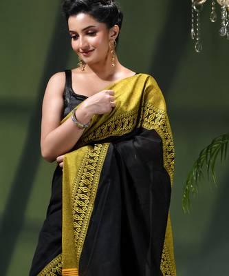 Women's pure cotton silk linen party wear saree diamond handloom design georgette zari cotton saree 5