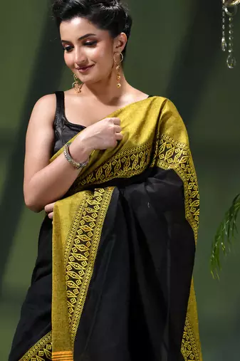 Women's pure cotton silk linen party wear saree diamond handloom design georgette zari cotton saree