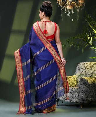 Women's pure cotton silk saree prema design party wear linen handloom fancy cotton saree 3