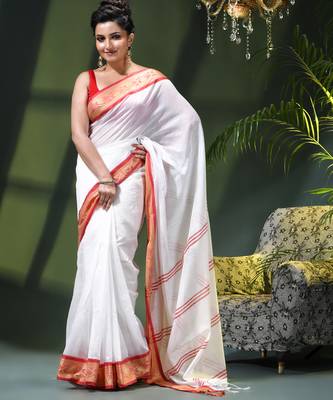 Women's pure cotton silk saree prema design party wear linen handloom fancy cotton saree 1
