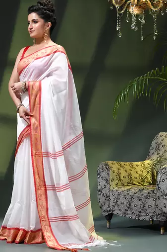 Women's pure cotton silk saree prema design party wear linen handloom fancy cotton saree