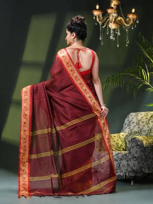 Women's pure cotton silk saree prema design party wear linen handloom fancy cotton saree 3