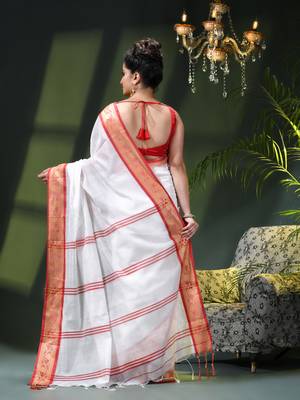 Women's pure cotton silk saree prema design party wear linen handloom fancy cotton saree 3