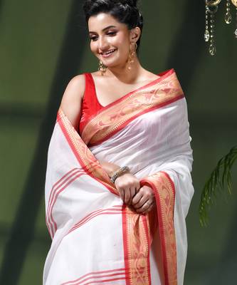Women's pure cotton silk saree prema design party wear linen handloom fancy cotton saree 4