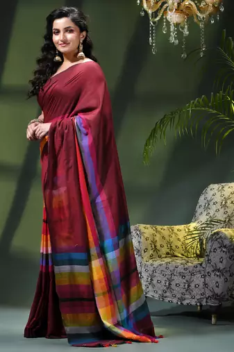 Women's pure cotton chettinad linen silk saree rainbow design daily wear fancy wedding cotton saree