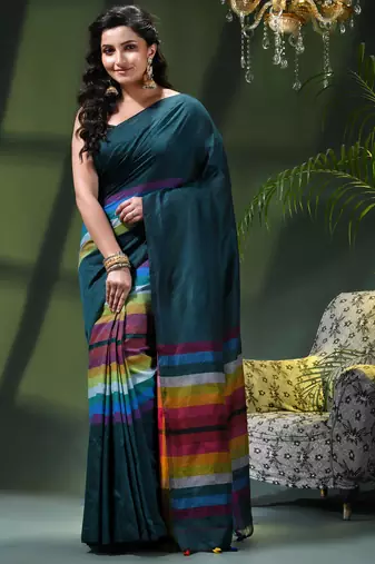 Women's pure cotton chettinad linen silk saree rainbow design daily wear fancy wedding cotton saree