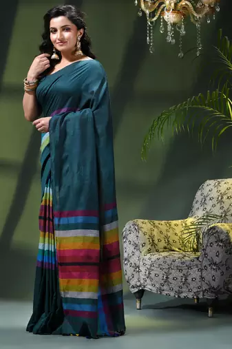 Women's pure cotton chettinad linen silk saree rainbow design daily wear fancy wedding cotton saree