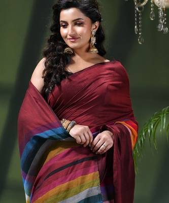 Women's pure cotton chettinad linen silk saree rainbow design daily wear fancy wedding cotton saree 4