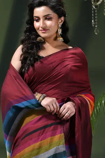 Women's pure cotton chettinad linen silk saree rainbow design daily wear fancy wedding cotton saree