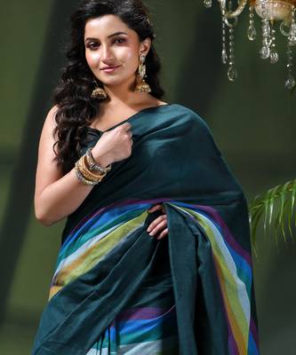 Women's pure cotton chettinad linen silk saree rainbow design daily wear fancy wedding cotton saree 4