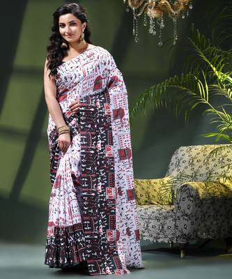 Women's kalamkari silk sarees fancy satin party wear printed kalamkari soft saree for women 1
