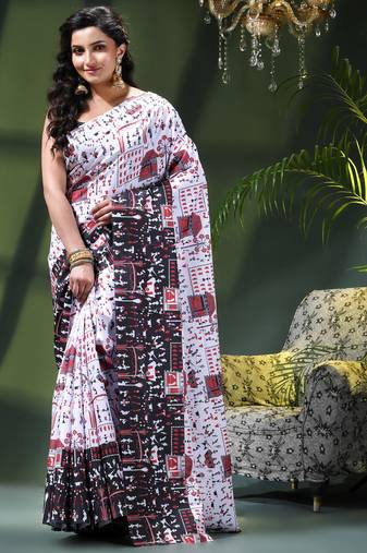 Women's kalamkari silk sarees fancy satin party wear printed kalamkari soft saree for women