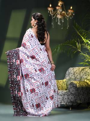 Women's kalamkari silk sarees fancy satin party wear printed kalamkari soft saree for women 3