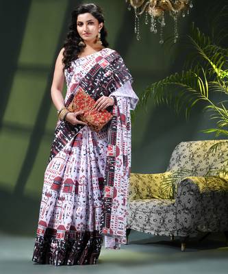 Women's kalamkari silk sarees fancy satin party wear printed kalamkari soft saree for women 4