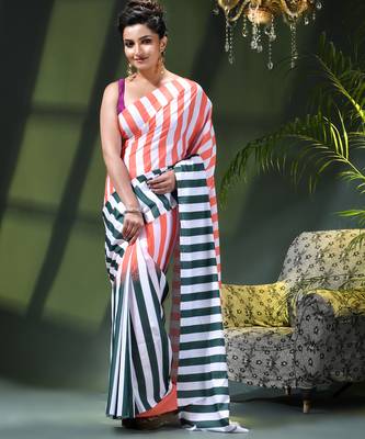 Women's silk fancy party wear chiffon georgette sari latest suhasini printed pure crepe sarees for women 1