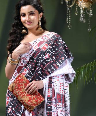 Women's kalamkari silk sarees fancy satin party wear printed kalamkari soft saree for women 5
