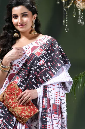 Women's kalamkari silk sarees fancy satin party wear printed kalamkari soft saree for women