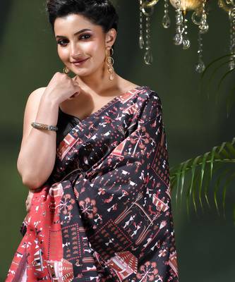 Women's kalamkari silk sarees fancy satin party wear printed kalamkari soft saree for women 1