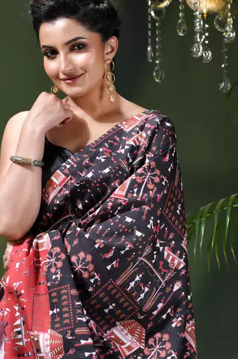 Women's kalamkari silk sarees fancy satin party wear printed kalamkari soft saree for women