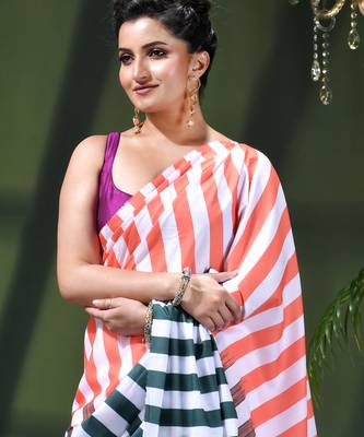 Women's silk fancy party wear chiffon georgette sari latest suhasini printed pure crepe sarees for women 4