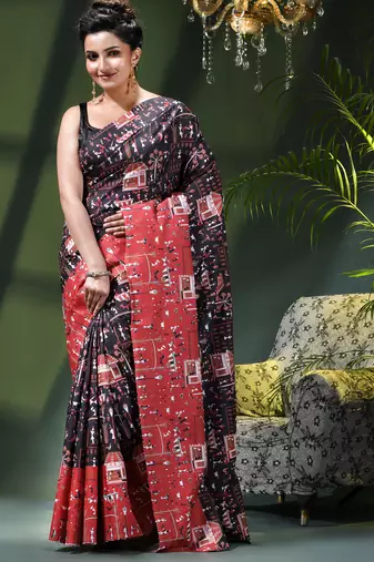 Women's kalamkari silk sarees fancy satin party wear printed kalamkari soft saree for women