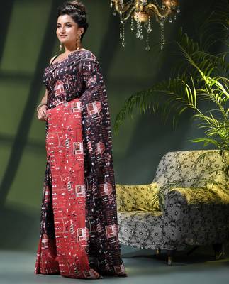 Women's kalamkari silk sarees fancy satin party wear printed kalamkari soft saree for women 3