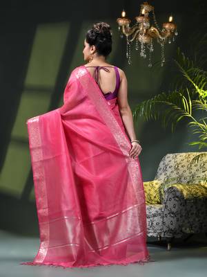Women`s kanjivaram silk party wear trendy zari work kanak design kora tissue banarasi saree for women 3