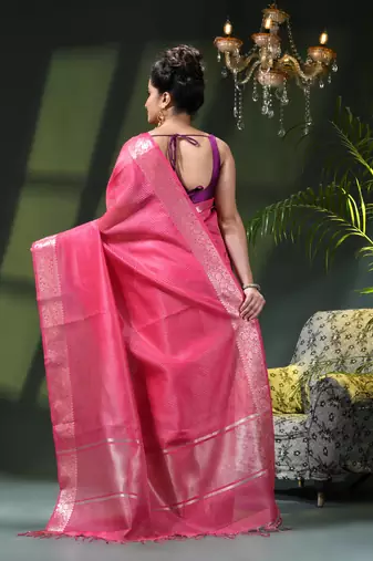 Women`s kanjivaram silk party wear trendy zari work kanak design kora tissue banarasi saree for women