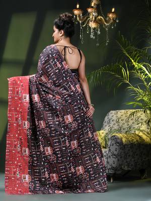 Women's kalamkari silk sarees fancy satin party wear printed kalamkari soft saree for women 4