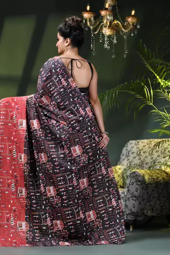 Women's kalamkari silk sarees fancy satin party wear printed kalamkari soft saree for women