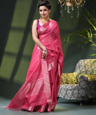 Women`s kanjivaram silk party wear trendy zari work kanak design kora tissue banarasi saree for women 4