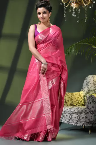 Women`s kanjivaram silk party wear trendy zari work kanak design kora tissue banarasi saree for women