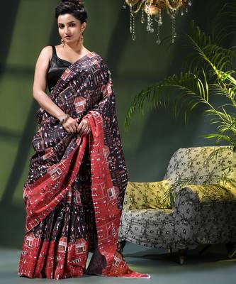 Women's kalamkari silk sarees fancy satin party wear printed kalamkari soft saree for women 5