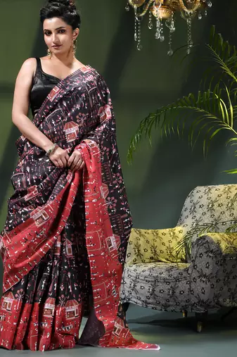 Women's kalamkari silk sarees fancy satin party wear printed kalamkari soft saree for women