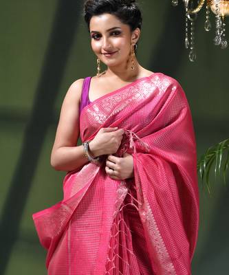 Women`s kanjivaram silk party wear trendy zari work kanak design kora tissue banarasi saree for women 5