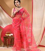 Women's printed organza sari trending rose leaf design fancy wedding saree for women