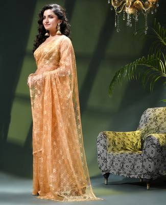 Fancy net sequin soft net saree party wear chiffon wedding silk georgette heavy design farewell saree for women 4