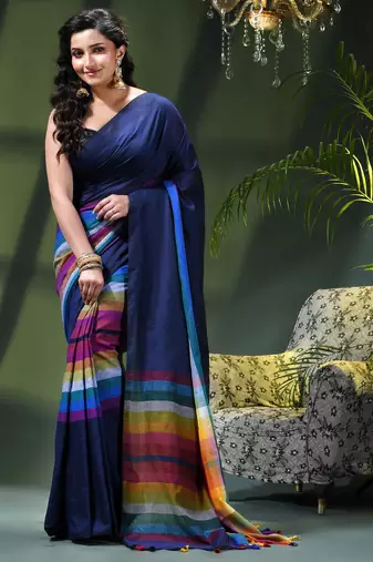 Women's pure cotton chettinad linen silk saree rainbow design daily wear fancy wedding cotton saree