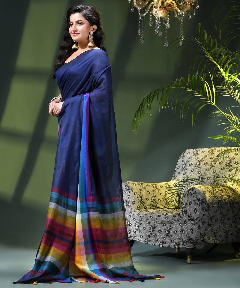 Women's pure cotton chettinad linen silk saree rainbow design daily wear fancy wedding cotton saree