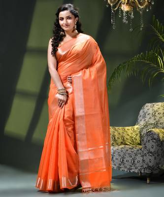 Women`s kanjivaram silk party wear trendy zari work kanak design kora tissue banarasi saree for women 1