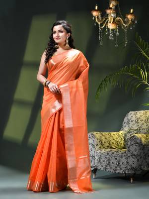Women`s kanjivaram silk party wear trendy zari work kanak design kora tissue banarasi saree for women 2