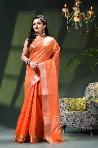 Women`s kanjivaram silk party wear trendy zari work kanak design kora tissue banarasi saree for women
