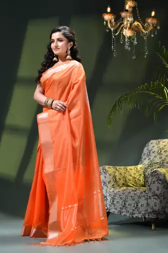 Women`s kanjivaram silk party wear trendy zari work kanak design kora tissue banarasi saree for women