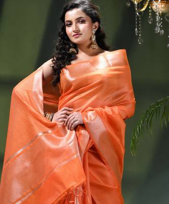 Women`s kanjivaram silk party wear trendy zari work kanak design kora tissue banarasi saree for women 5