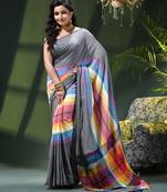 Women's pure cotton chettinad linen silk saree rainbow design daily wear fancy wedding cotton saree