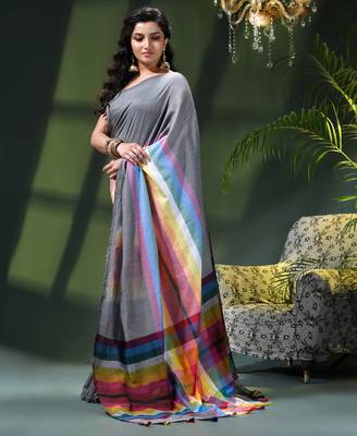 Women's pure cotton chettinad linen silk saree rainbow design daily wear fancy wedding cotton saree 2