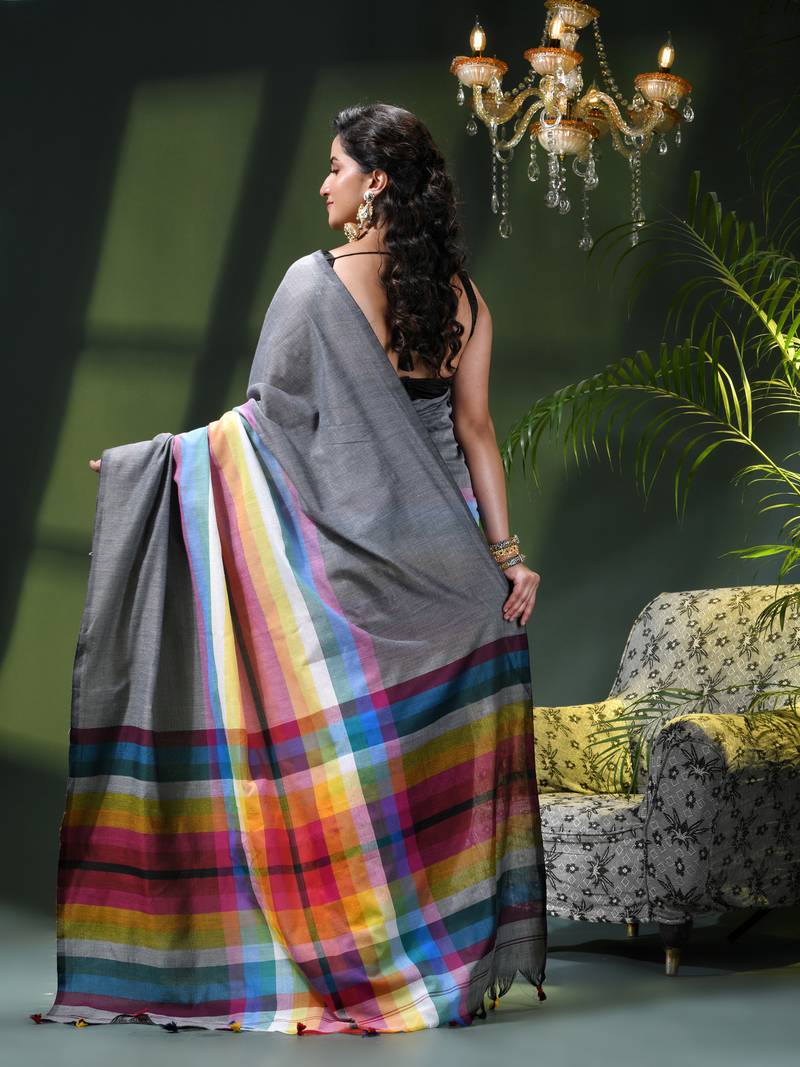 Women's pure cotton chettinad linen silk saree rainbow design daily wear fancy wedding cotton saree