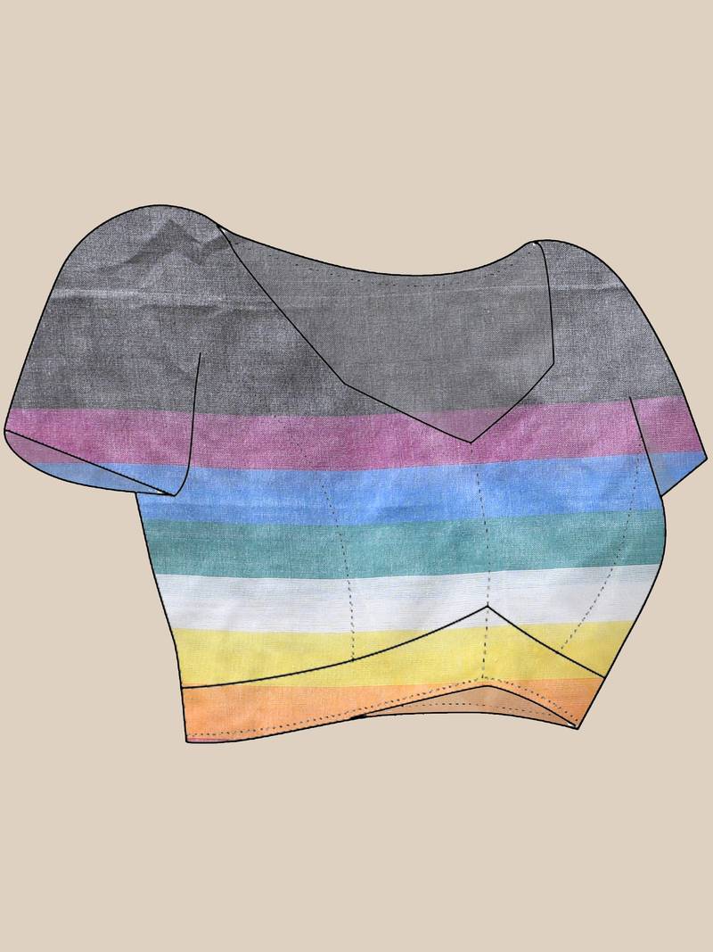 Women's pure cotton chettinad linen silk saree rainbow design daily wear fancy wedding cotton saree